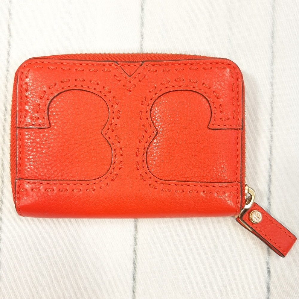 Tory Burch Small Orange Leather Purse With Key Fob. Zip Fastening - Picture 1 of 13